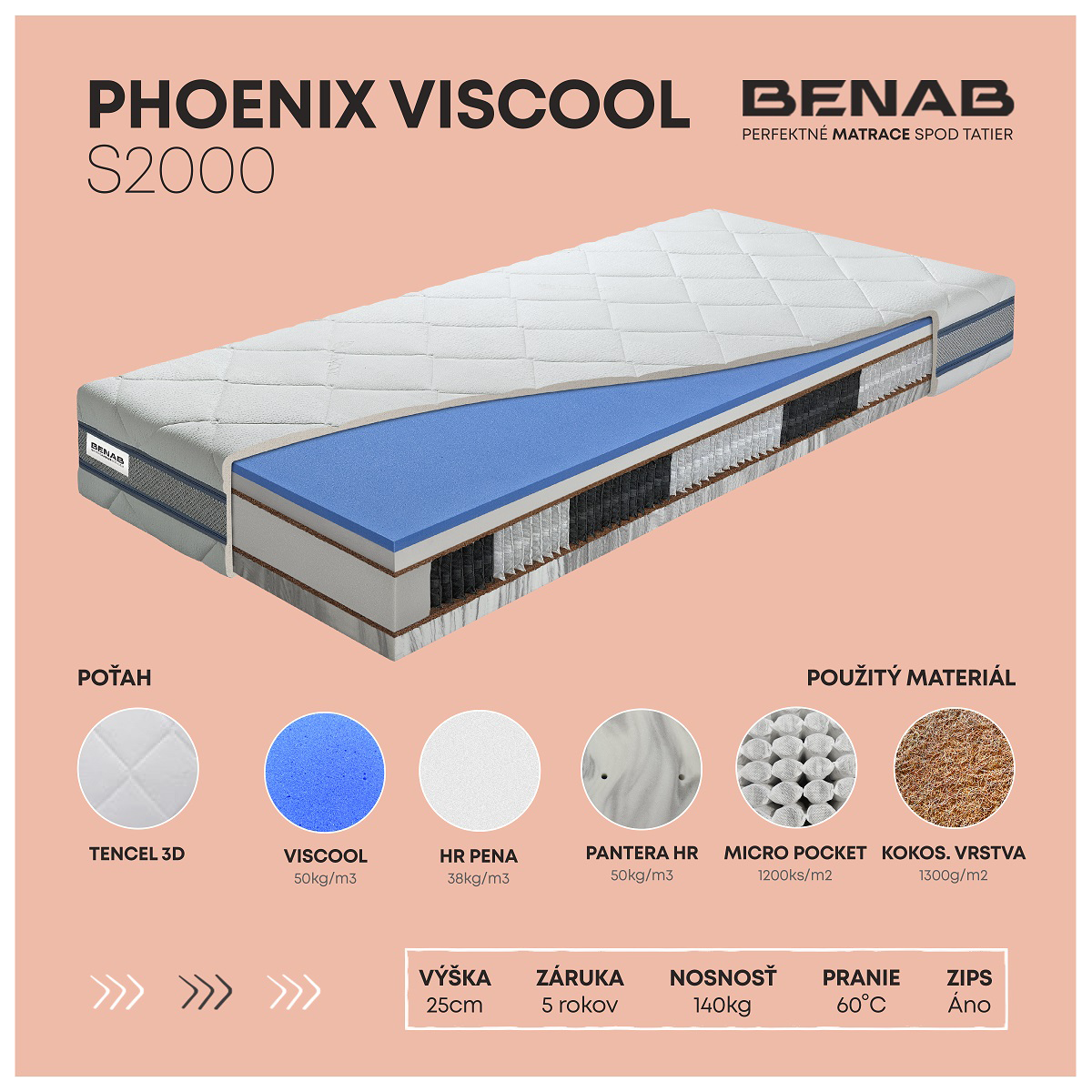 Matrac Benab Diamante Phoenix Viscool S2000 180x200 cm