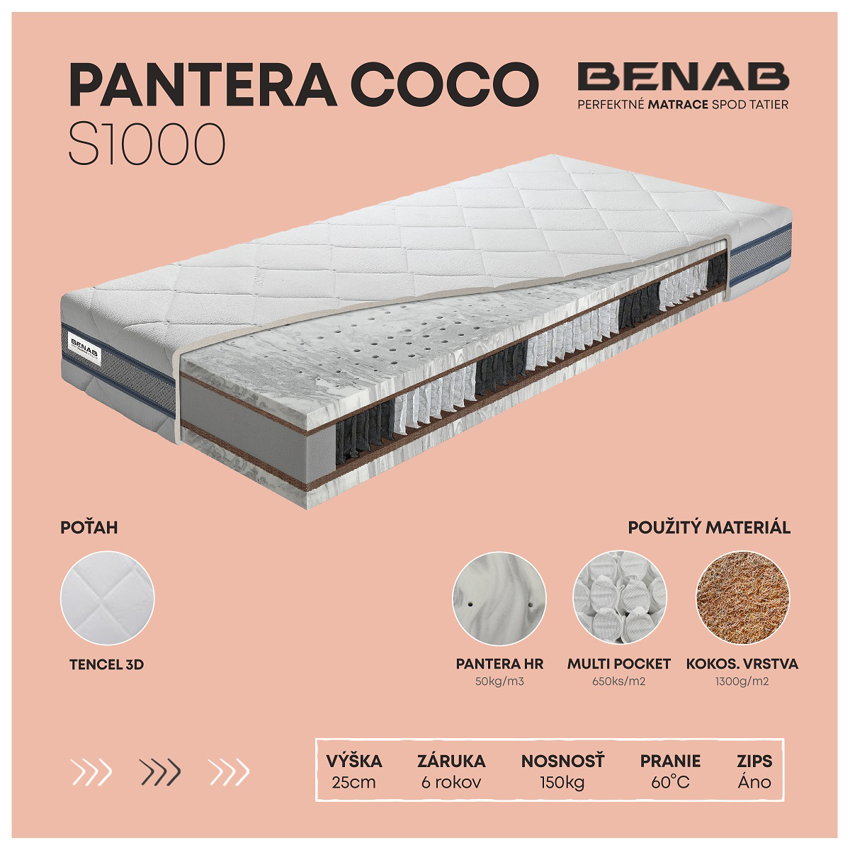 Matrac Benab Platinum Pantera COCO S1000 140x200 cm