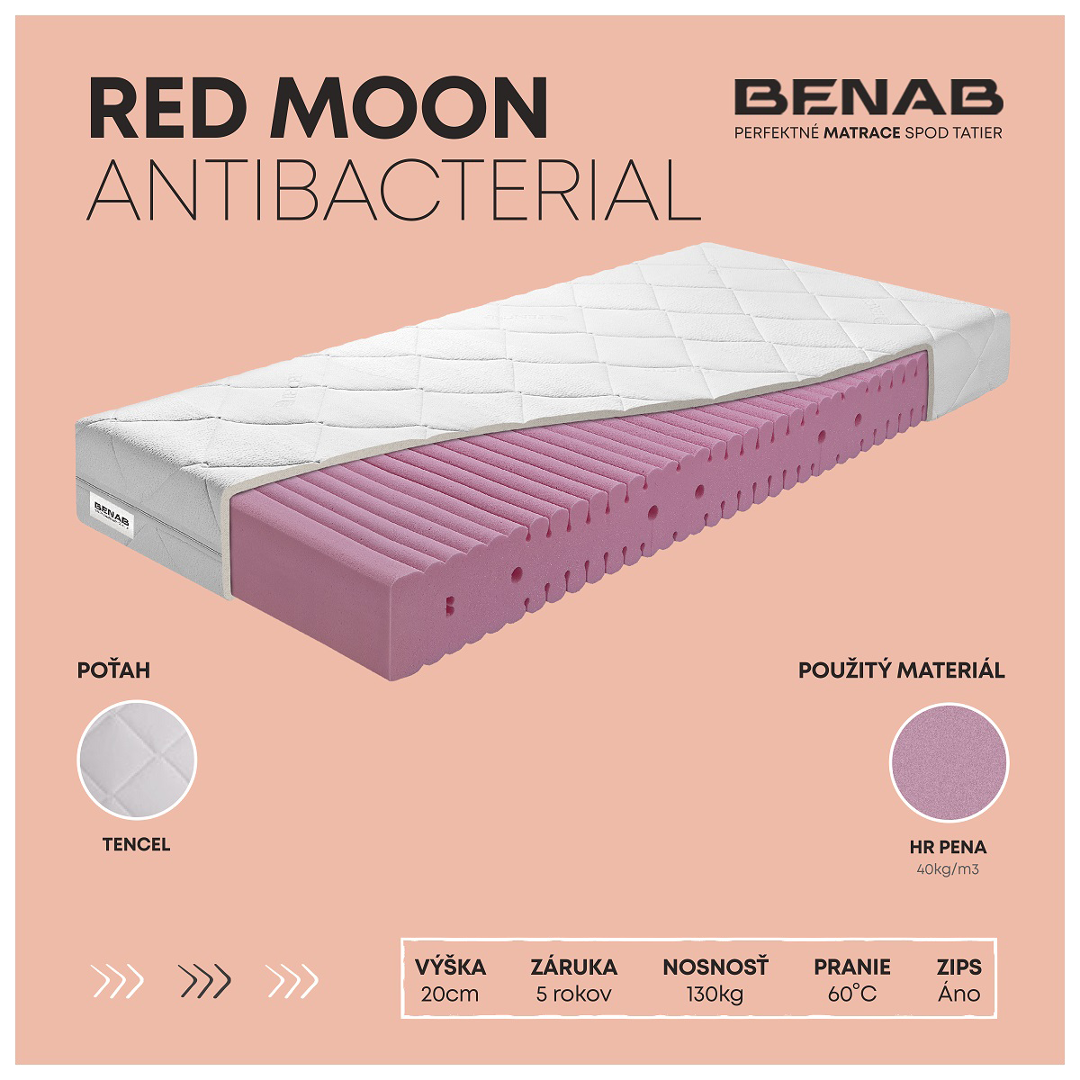 Matrac Benab Platinum Red Moon Antibacterial 80x200 cm