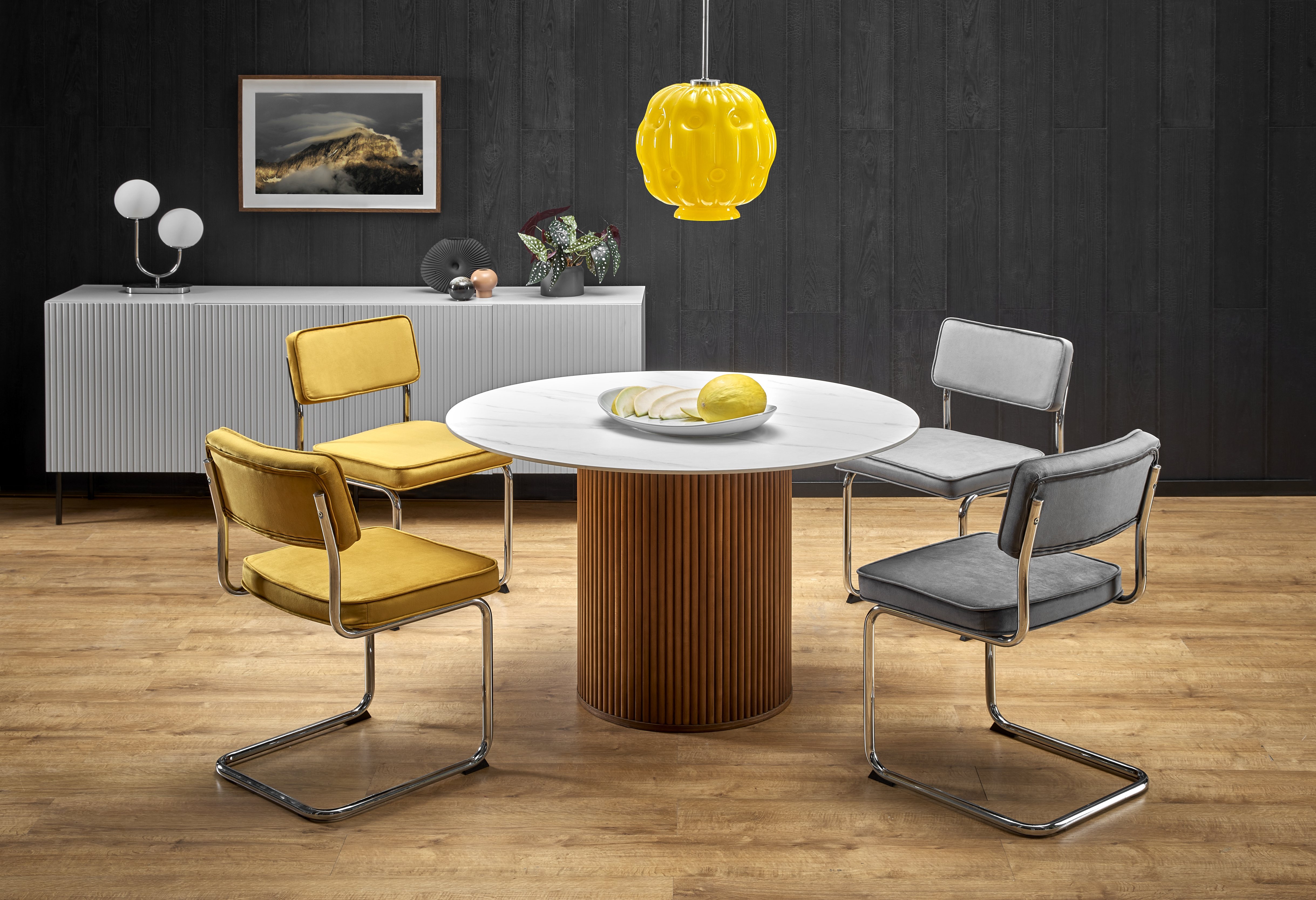 BRUNO stôl okrúhly, biely mramor/orech