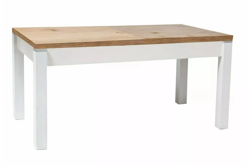 Konferenčný/jedálenský stôl KLEOPATRA, dub lancelot / POLOMATNÁ BIELA 124(164)x64x59(71)