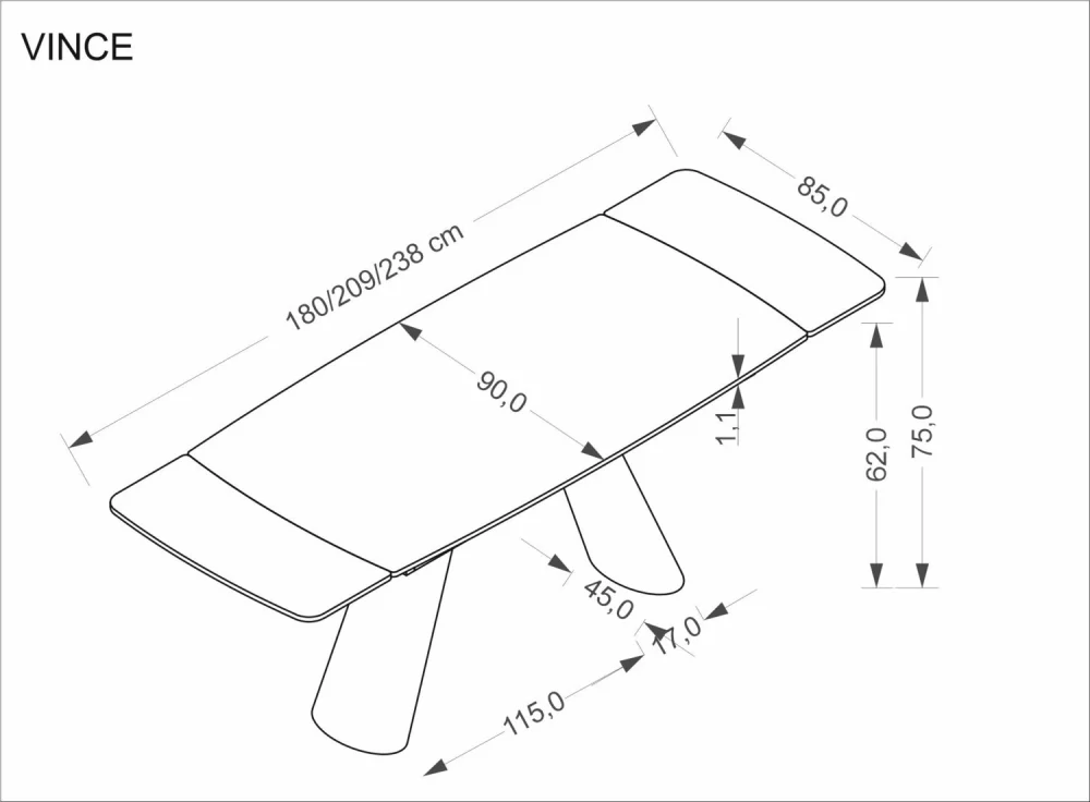 VITRUS 180-260 rozkladací jedálenský stôl, svetlý travertín / čierny