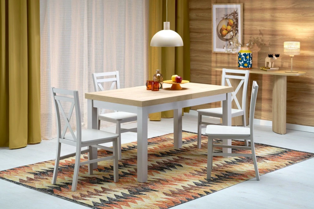 TIAGO 140-220 rozkladací jedálenský stôl, doska: dub hikora, nohy: kašmír