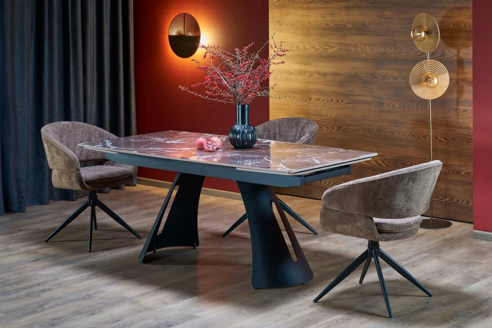 MARVIN 180-260 rozkladací jedálenský stôl, bordový mramor / čierna