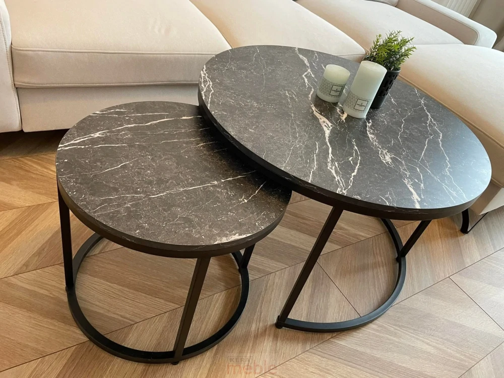 DION konferenčný stolík EFEKT ČIERNEHO MRAMORU/ČIERNA (SET)