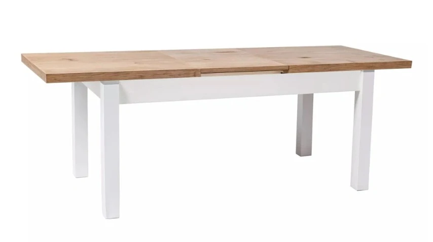 Konferenčný/jedálenský stôl KLEOPATRA, dub lancelot / POLOMATNÁ BIELA 124(164)x64x59(71)