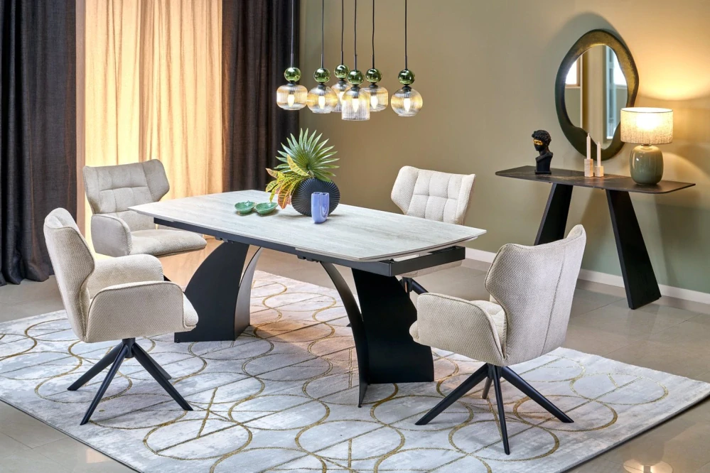 VITRUS 180-260 rozkladací jedálenský stôl, svetlý travertín / čierny