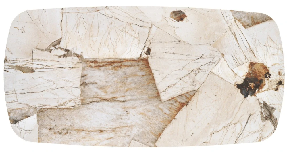 ALTER 180-260 oválny jedálenský stôl, béžový mramor, čierne nohy