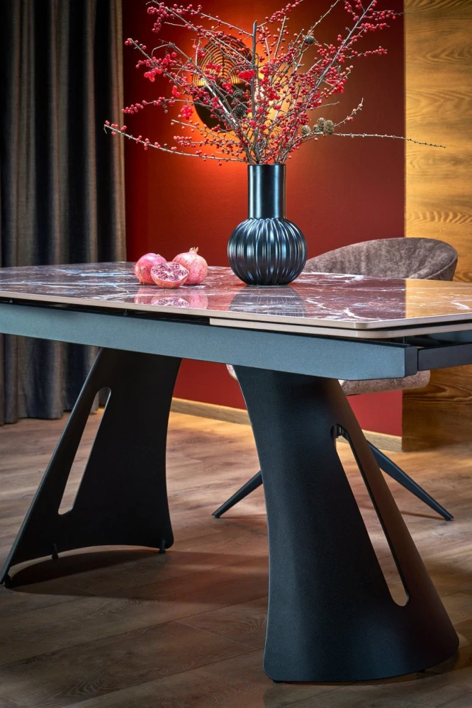 MARVIN 180-260 rozkladací jedálenský stôl, bordový mramor / čierna