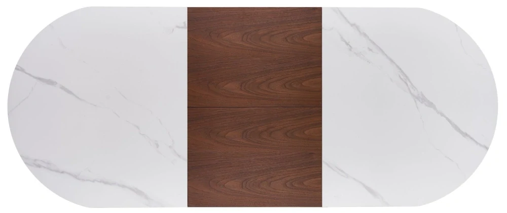 GIBSON 160-220 rozkladací jedálenský stôl, biely mramor / orech / zlatá