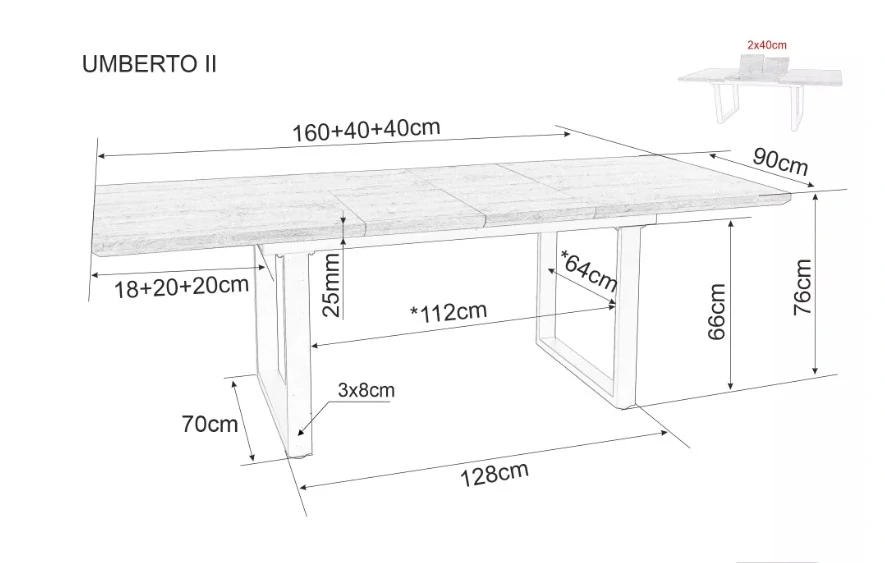 UMBERTO II stôl jedálenský 160(240)x90 cm, dýha dub artisan/čierna