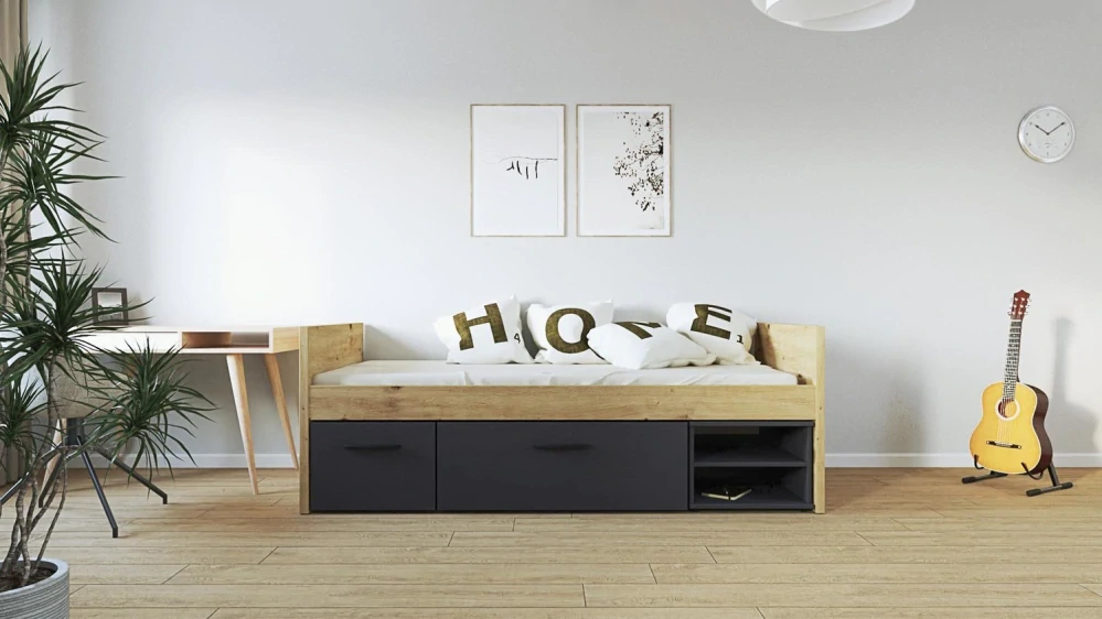 VERSO F/S1 posteľ so zásuv.modul., 205/95/34cm, lamino, antracit