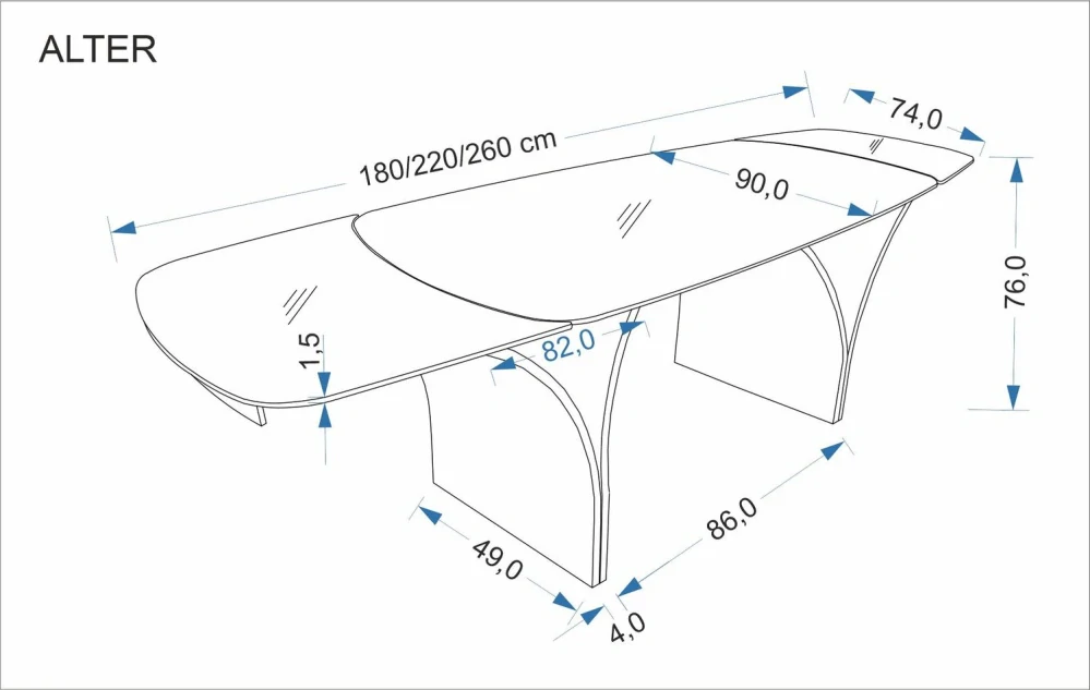 ALTER 180-260 oválny jedálenský stôl, béžový mramor, čierne nohy