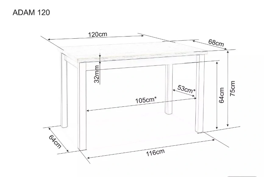 Jedálenský stôl ADAM 120x68 dub lancelot/biela mat