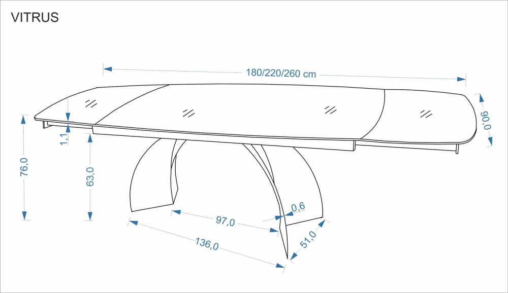 VITRUS 180-260 rozkladací jedálenský stôl, svetlý travertín / čierny