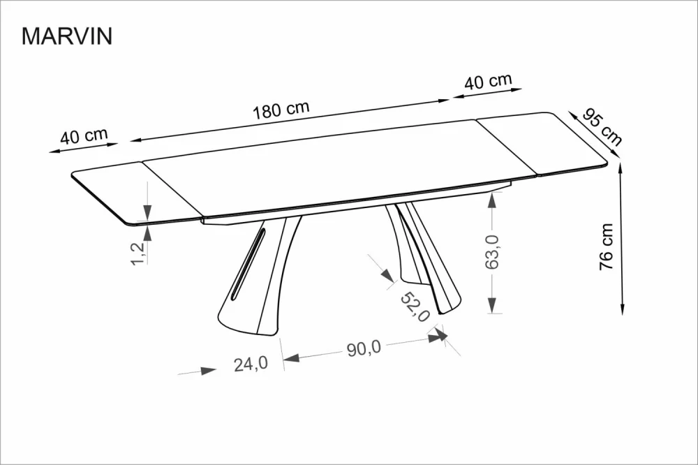 MARVIN 180-260 rozkladací jedálenský stôl, bordový mramor / čierna