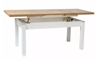 Konferenčný/jedálenský stôl KLEOPATRA, dub lancelot / POLOMATNÁ BIELA 124(164)x64x59(71)